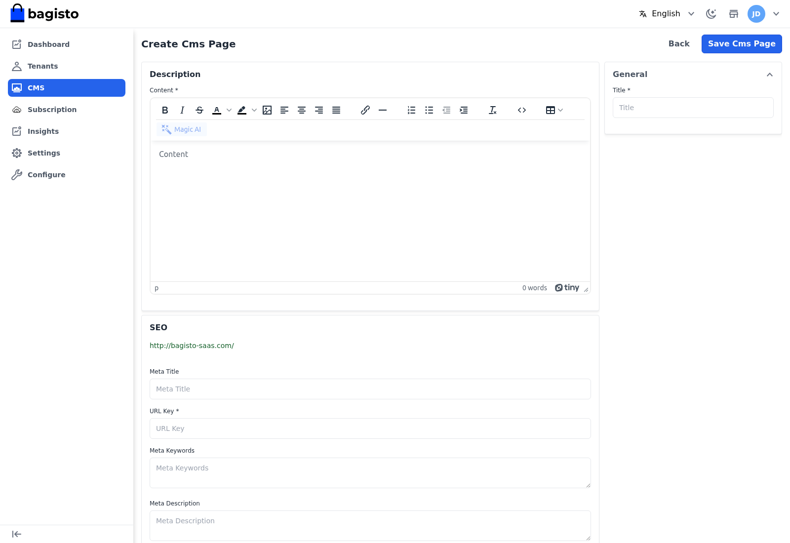 Create CMS page