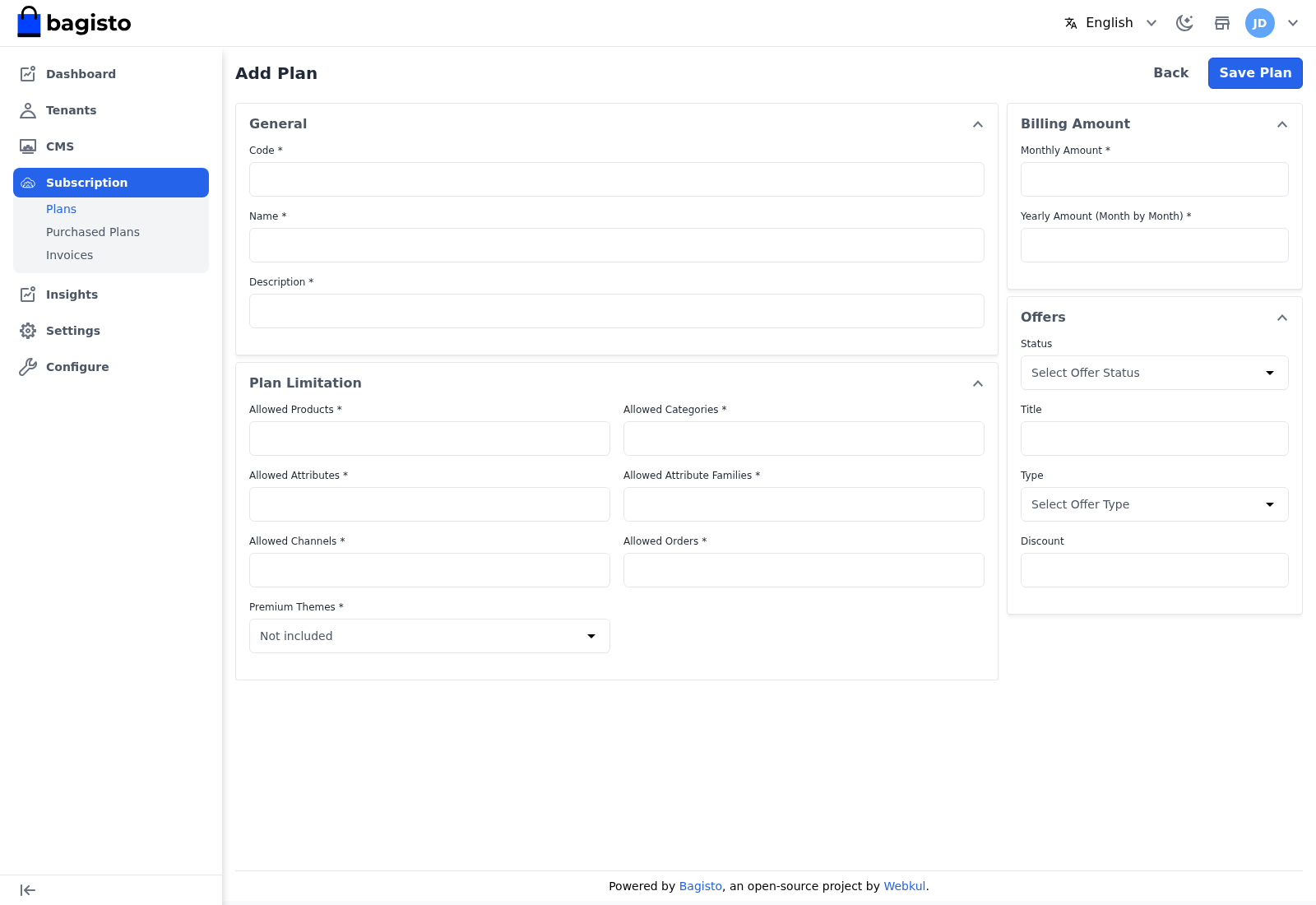 Add Plan form