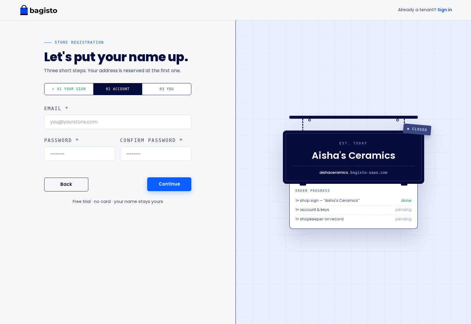 Registration step 2 — account details