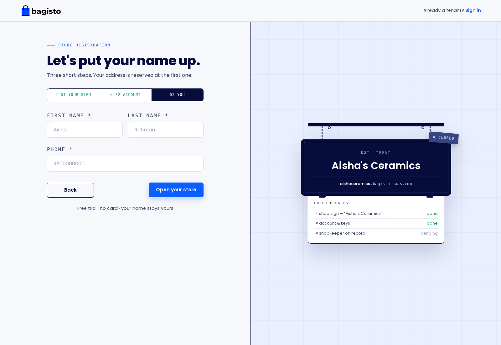 Registration step 3 — personal details