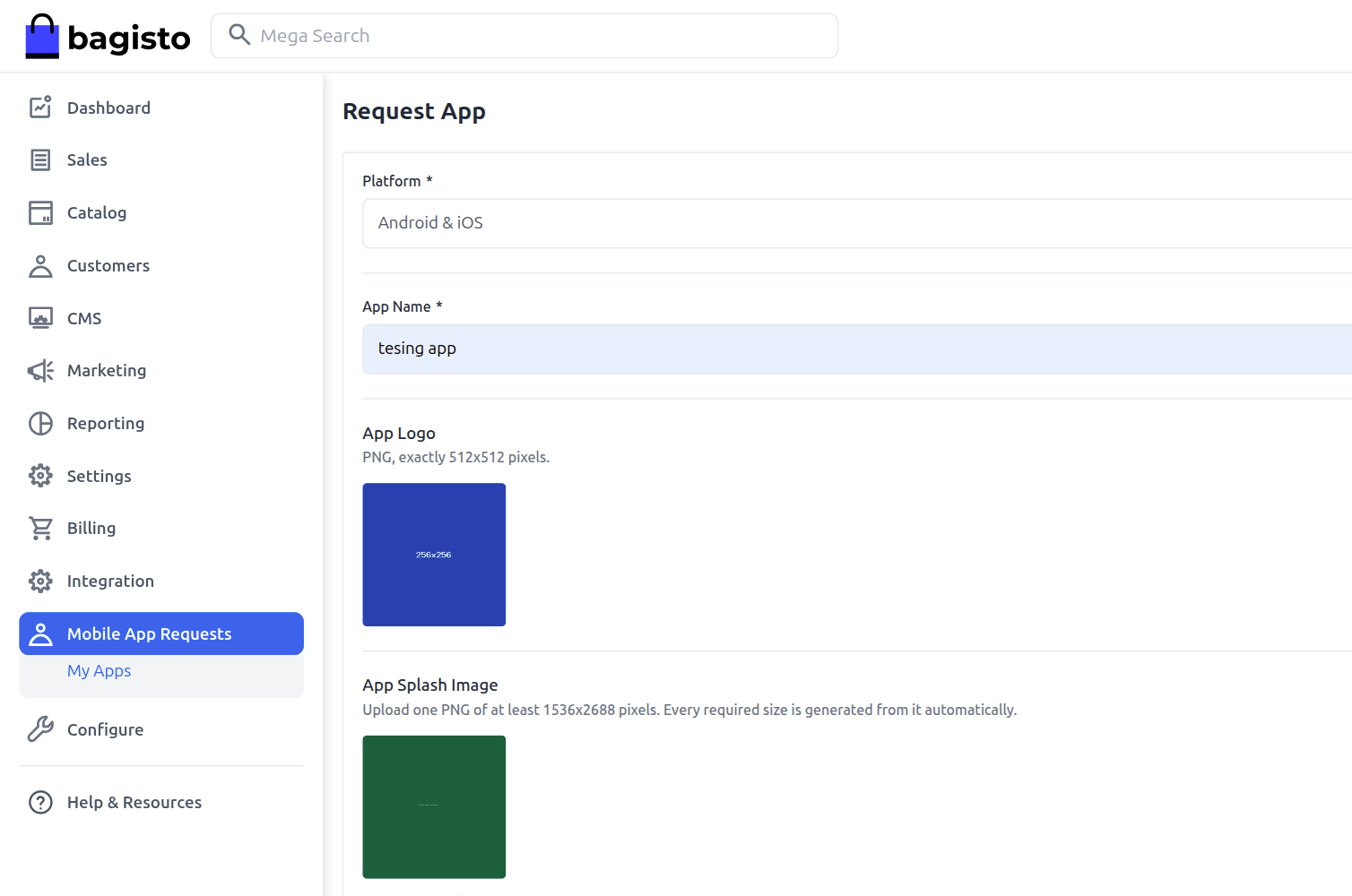 App request form, filled in