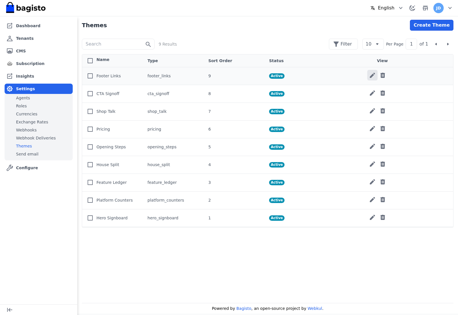 Super admin theme blocks