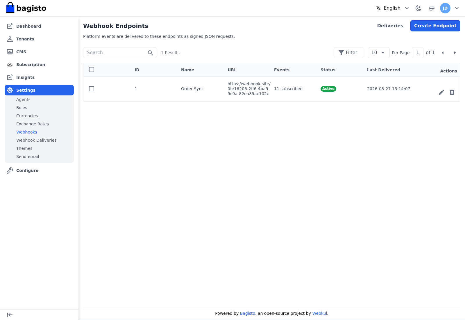 Webhook endpoints